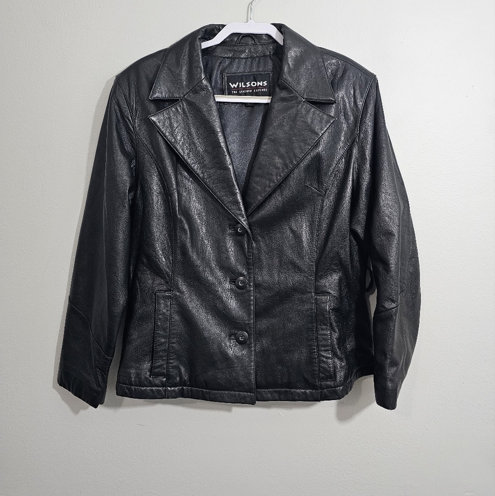Wilsons Solid Black Supple Leather Jacket - image 1